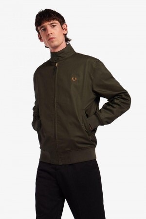 Green Fred Perry Waxed Cotton Harrington Men's Jackets | SG1777UZGT