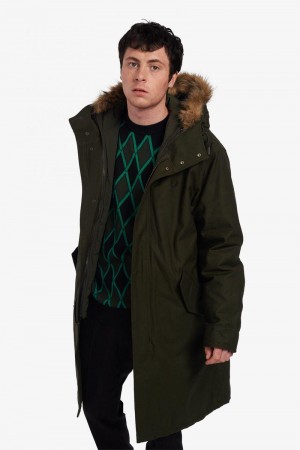 Green Fred Perry Zip-In Liner Parka Men's Jackets | SG1774PJJQ