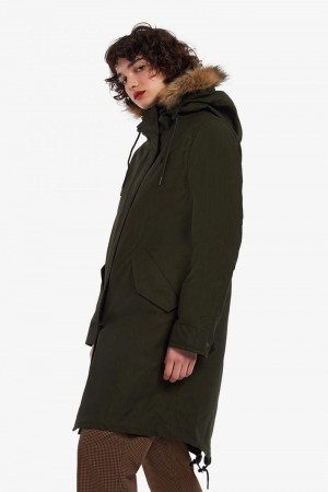 Green Fred Perry Zip-In Liner Parka Women's Jackets | SG1129TCEV