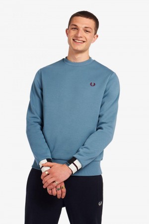 Grey Blue Fred Perry Abstract Tipped Men's Sweatshirts | SG1489OKIR