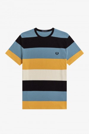 Grey Blue Fred Perry Bold Stripe Men's T Shirts | SG1416RVDW