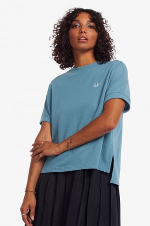 Grey Blue Fred Perry Boxy Piqué Women's T Shirts | SG1027EBCX