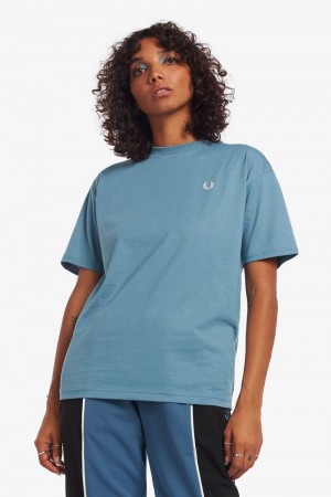 Grey Blue Fred Perry Crew Neck Women's T Shirts | SG1018SGLO