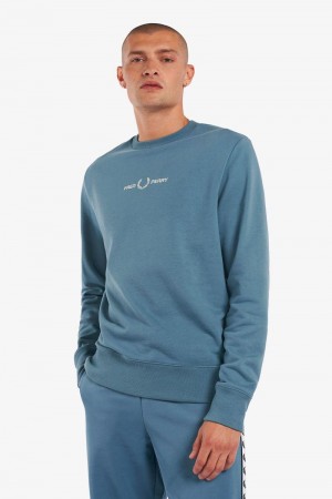 Grey Blue Fred Perry Embroidered Men's Sweatshirts | SG1471QMAZ