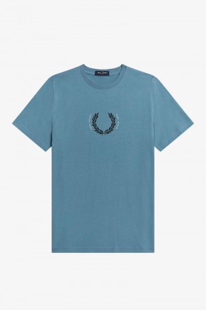 Grey Blue Fred Perry Laurel Wreath Men's T Shirts | SG1355DFMN