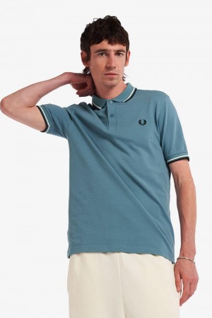 Grey Blue Fred Perry M3600 Men's Polo Shirts | SG1652WNBY