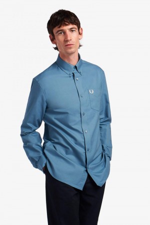 Grey Blue Fred Perry Oxford Men's Shirts | SG1535GSOL