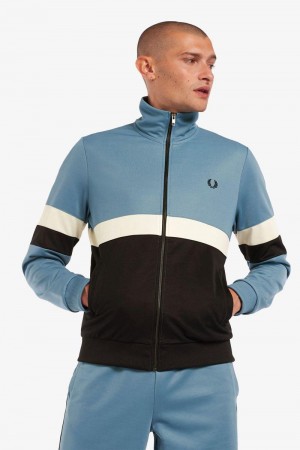 Grey Blue Fred Perry Panelled Track Men's Jackets | SG1824QMAZ