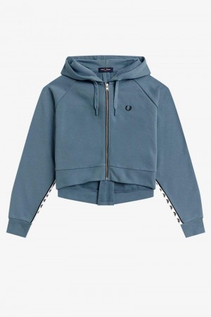 Grey Blue Fred Perry Taped Hooded Women's Sweatshirts | SG1034CTVE