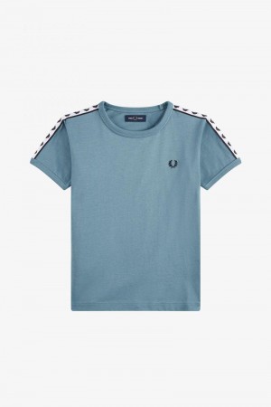 Grey Blue Fred Perry Taped Ringer Kids' T Shirts | SG2027CTVE