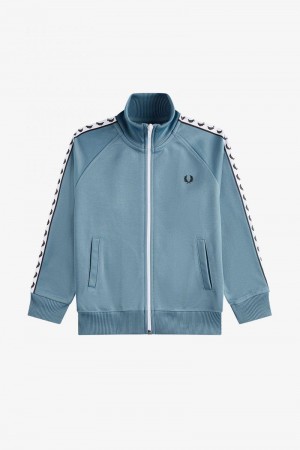 Grey Blue Fred Perry Taped Track Kids' Jackets | SG2048JPQJ