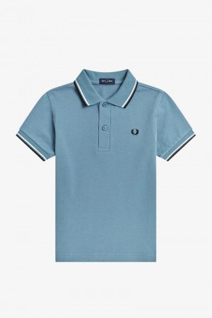 Grey Blue Fred Perry Twin Tipped Kids' Shirts | SG2044DFMN