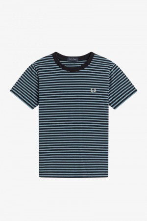 Grey Blue Fred Perry Two Colour Striped Kids' T Shirts | SG2026XYUF