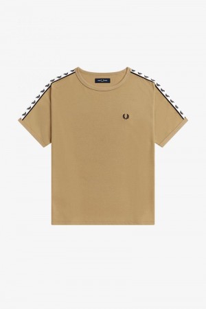 Grey Fred Perry Boxy Taped Ringer Women's T Shirts | SG1025TCEV