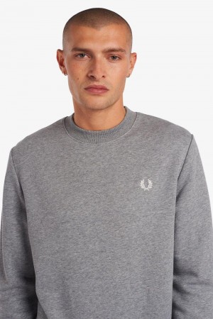 Grey Fred Perry Crew Neck Men's Sweatshirts | SG1472MQZA