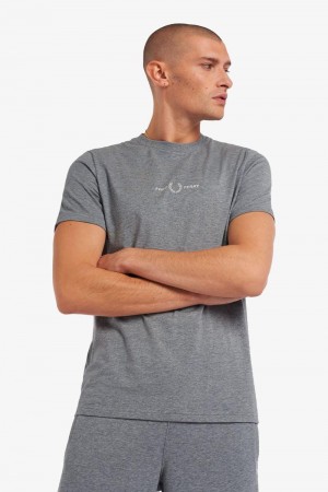 Grey Fred Perry Embroidered Men's T Shirts | SG1393QMAZ