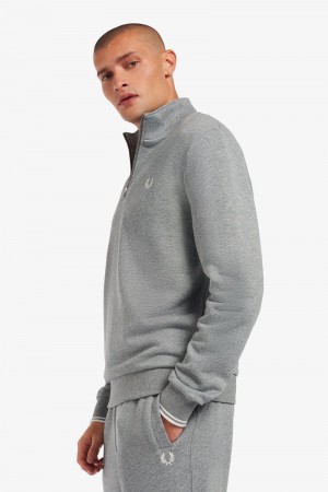 Grey Fred Perry Half Zip Men's Sweatshirts | SG1463OKIR