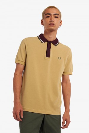 Grey Fred Perry Knitted Collar Polo Men's Shirts | SG1546RVDW