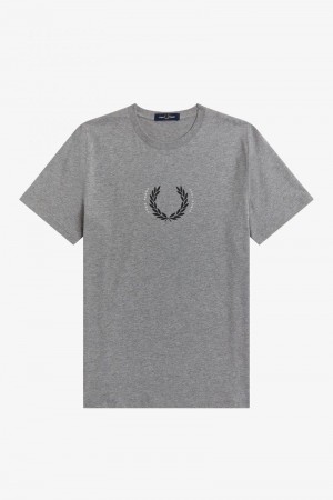 Grey Fred Perry Laurel Wreath Men's T Shirts | SG1345VRWD