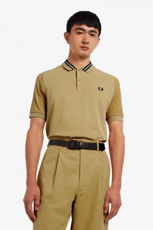 Grey Fred Perry Raglan Sleeve Polo Men's Shirts | SG1528CTVE