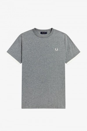 Grey Fred Perry Ringer Men's T Shirts | SG1300HAPK