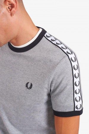 Grey Fred Perry Taped Ringer Men's T Shirts | SG1263QMAZ