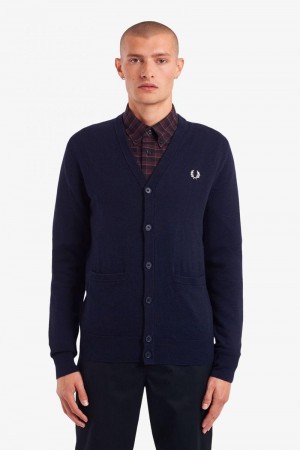 Navy Fred Perry Classic Cardigan Men's Knitwear | SG1762CTVE