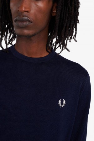 Navy Fred Perry Classic Crew Neck Jumper Men's Knitwear | SG1759NWYB