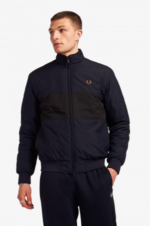 Navy Fred Perry Colour Block Padded Brentham Men's Jackets | SG1865HAPK