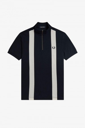 Navy Fred Perry Colour Block Panel Polo Men's Shirts | SG1561GSOL