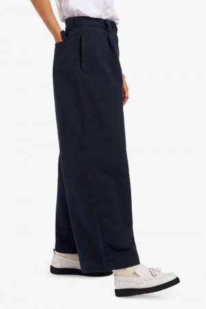 Navy Fred Perry Cropped Wide Leg Women's Pants | SG1106WNBY