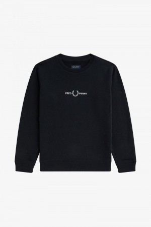 Navy Fred Perry Embroidered Kids' Sweatshirts | SG2036TCEV