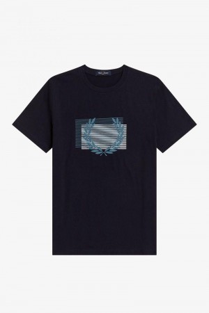 Navy Fred Perry Glitch Graphic Men's T Shirts | SG1371VRWD