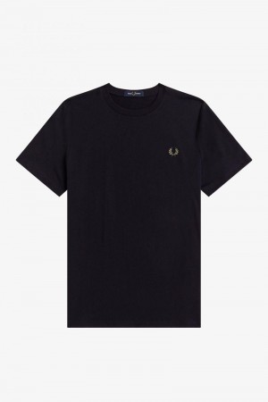 Navy Fred Perry Graphic Print Men's T Shirts | SG1362YXFU