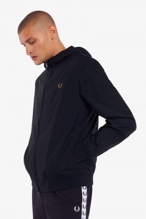 Navy Fred Perry Hooded Brentham Men's Jackets | SG1856UZGT