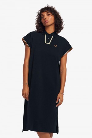 Navy Fred Perry Internal Detail Piqué Women's Dress | SG1176PJJQ