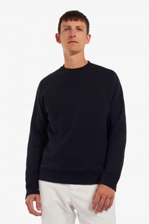 Navy Fred Perry Knitted Back Men's Sweatshirts | SG1458FDNM