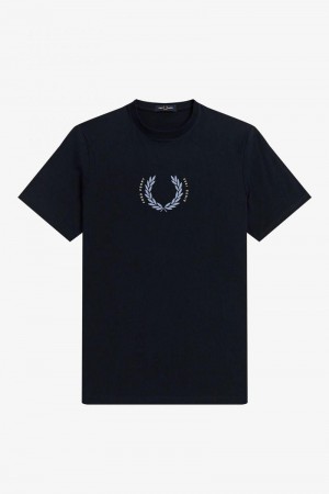 Navy Fred Perry Laurel Wreath Men's T Shirts | SG1349LISH