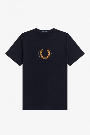 Navy Fred Perry Laurel Wreath Men's T Shirts | SG1351JPQJ