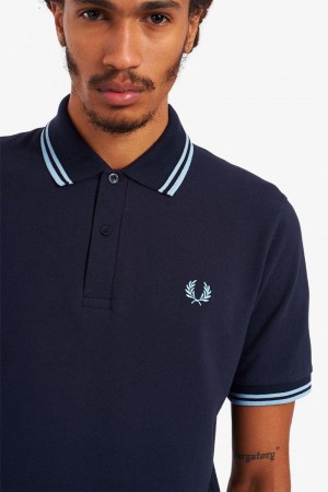 Navy Fred Perry M12 Men's Polo Shirts | SG1669AHKP