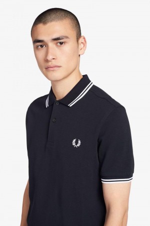 Navy Fred Perry M3600 Men's Polo Shirts | SG1614FDNM