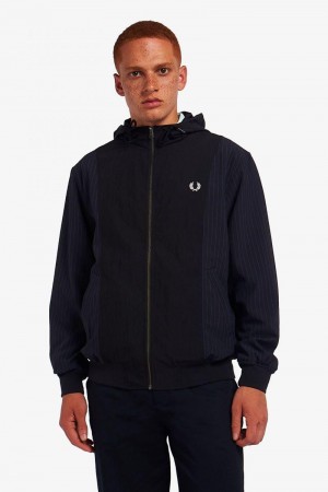 Navy Fred Perry Pinstripe Panel Woven Track Men's Jackets | SG1820VRWD