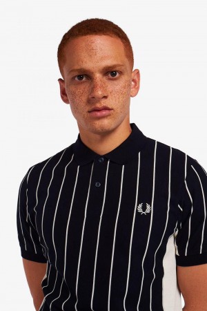 Navy Fred Perry Refined Pinstripe Polo Men's Shirts | SG1525NWYB