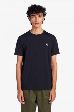 Navy Fred Perry Ringer Men's T Shirts | SG1302FDNM