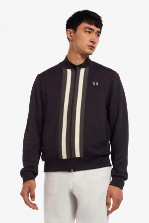 Navy Fred Perry Striped Panel Track Men's Jackets | SG1795BEXC