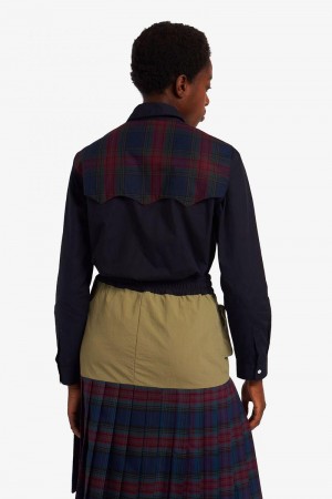 Navy Fred Perry Tartan Panel Women's Shirts | SG1065JPQJ