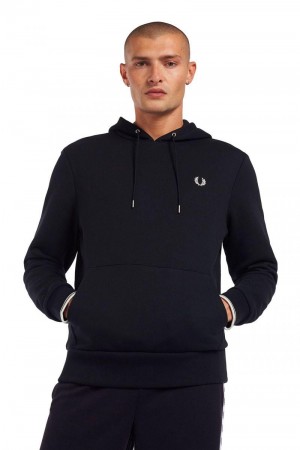 Navy Fred Perry Tipped Hooded Men's Sweatshirts | SG1433DFMN