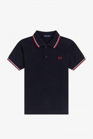 Navy Fred Perry Twin Tipped Kids' Shirts | SG2040OKIR