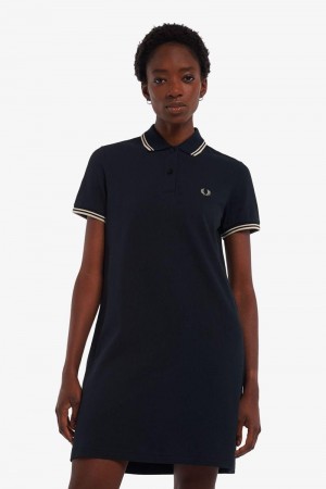 Navy Fred Perry Twin Tipped Shirt Women's Dress | SG1149AHKP