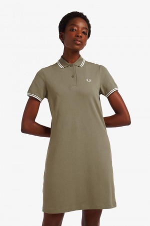 Olive Fred Perry Twin Tipped Women's Dress | SG1153UZGT